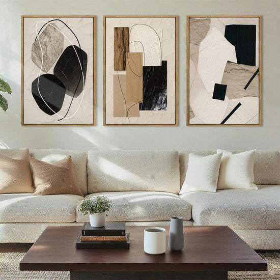 Framed Abstract Canvas Wall Art 36x24 Neutral Palette-1