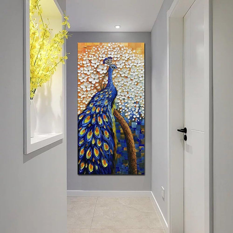 Oil Painting 24x48 Inch Peacock Feathered Canvas Framed-4