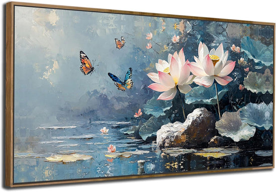 Elegant Floral Lotus Canvas Wall Art 40x20 Framed Canvas-1