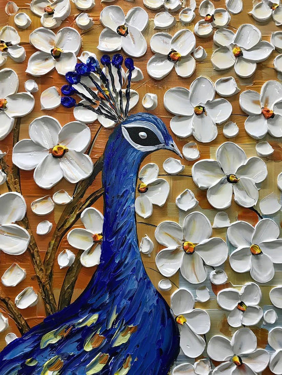 Oil Painting 24x48 Inch Peacock Feathered Canvas Framed-1