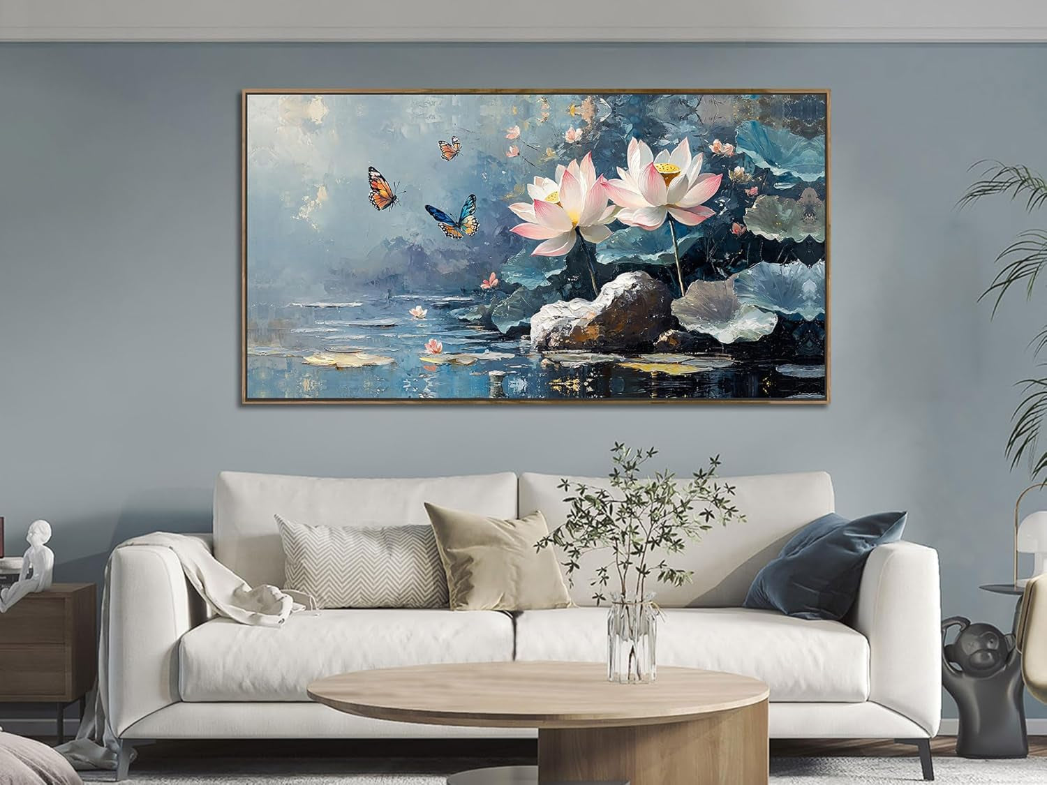 Elegant Floral Lotus Canvas Wall Art 40x20 Framed Canvas-4