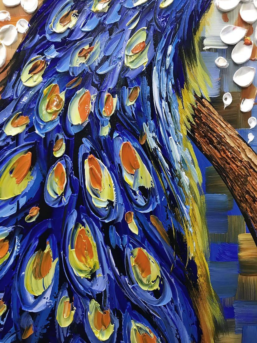 Oil Painting 24x48 Inch Peacock Feathered Canvas Framed-2