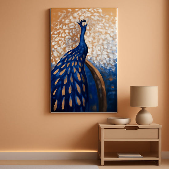 Oil Painting 24x48 Inch Peacock Feathered Canvas Framed-0
