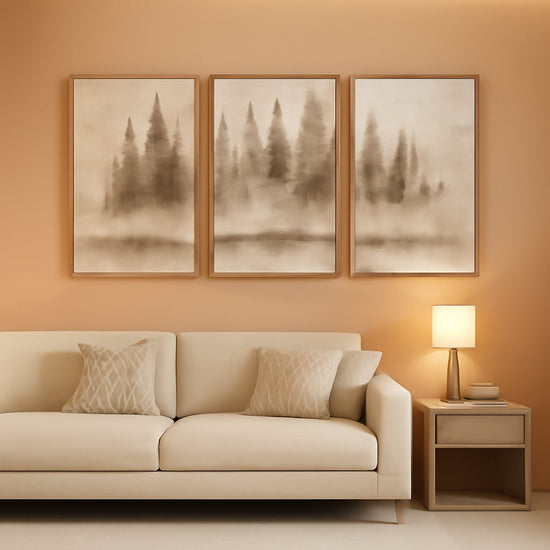 Neutral Gray Pine Tree Wall Art Framed Canvas Size 16x24 Inch-0