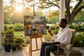 Black Man Painting on Front Porch