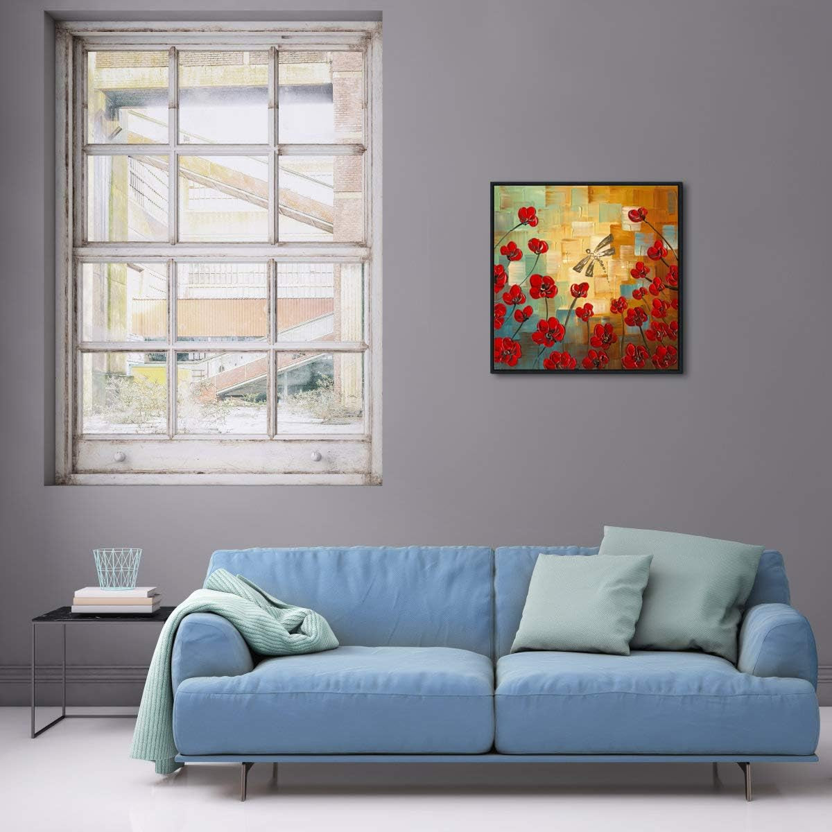 Framed Dragonfly Floral Impressionist Canvas Wall Art-2