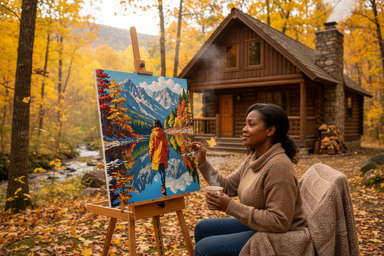 Magic in Autumn - Redo black art woman paint by number