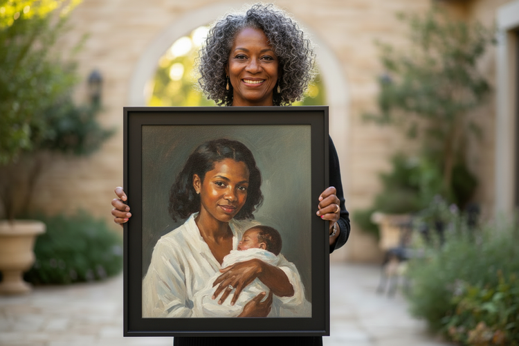 Woman Holding Canvas - Modern Frame